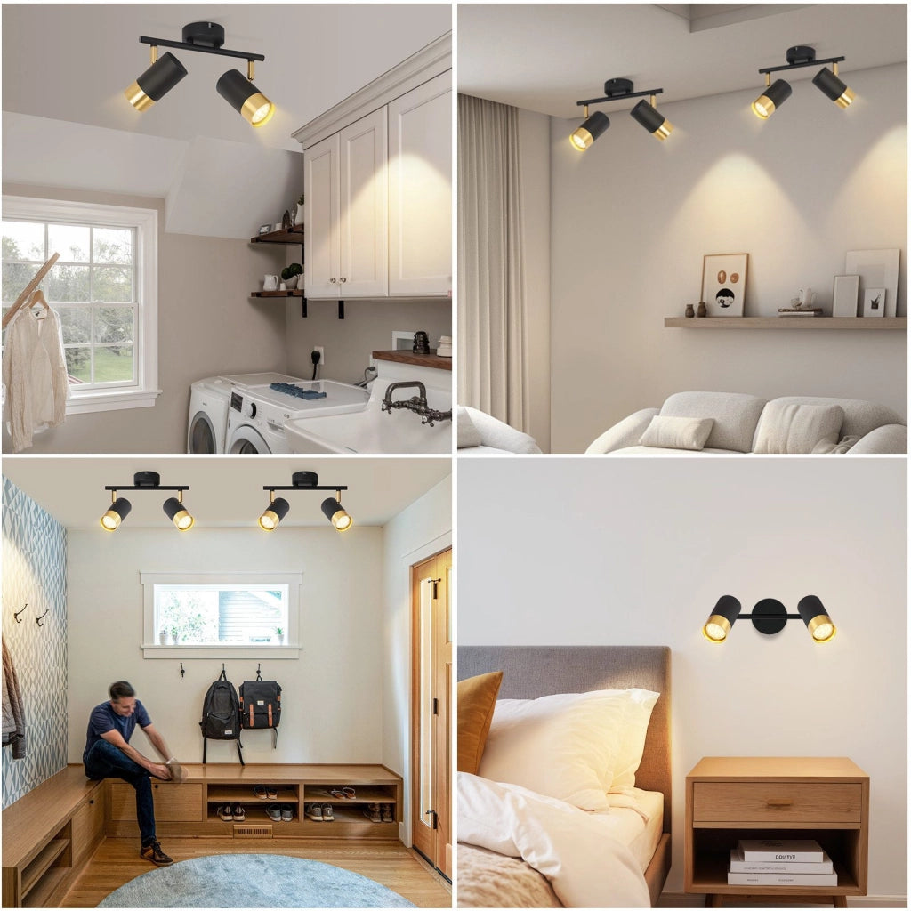 ZMH Faretto da soffitto 2 fiamme GU10 nero oro moderni per soggiorno