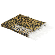 Coperta in acrilico e poliestere marrone e nero 130 x 170 cm motivo leopardo nappe boho soggiorno camera da letto