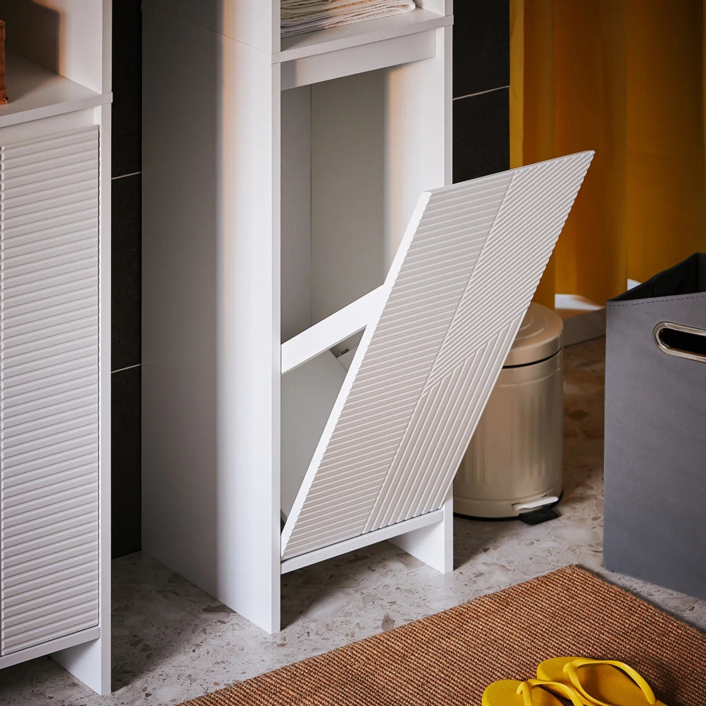 Mobile colonna bagno con portabiancheria e Mobiletto stretto salvaspazio Bianco L30*P30*A170 cm BZR158-W