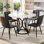 Set da pranzo 100x100x76 cm con 4 sedie; piano effetto marmo in MDF; metallo e velluto nero