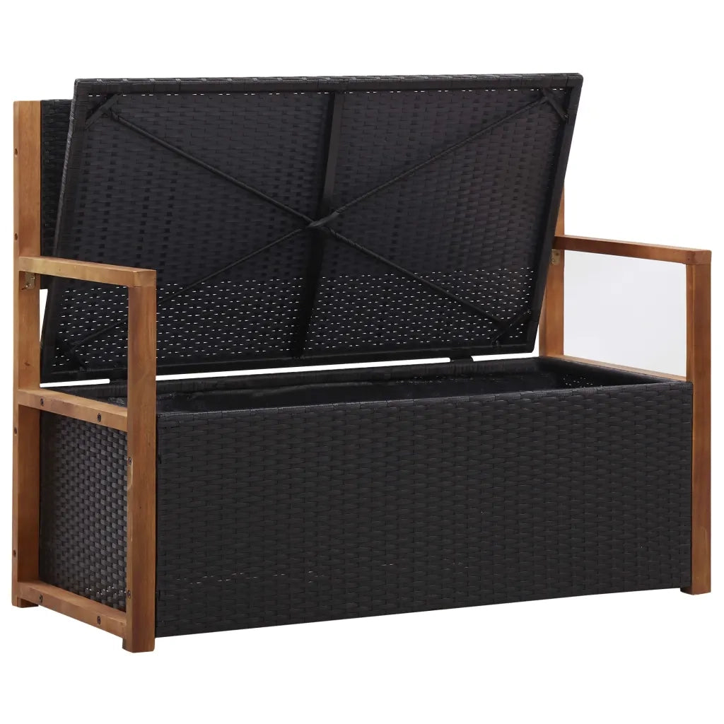 Cassapanca 115 cm in Polyrattan e Legno Massello di Acacia Nero