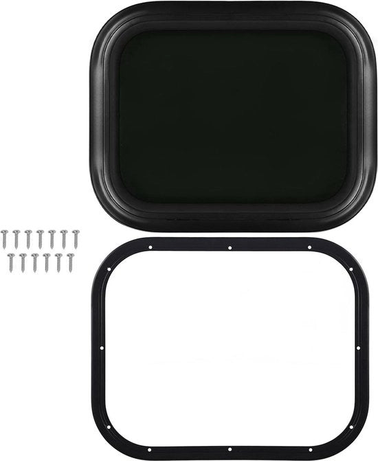 Vetro Rettangolare per Camper 450 x 300 Mm in Alluminio Impermeabile Nero a Rondelle - 33-38 mm/13-15 pollici