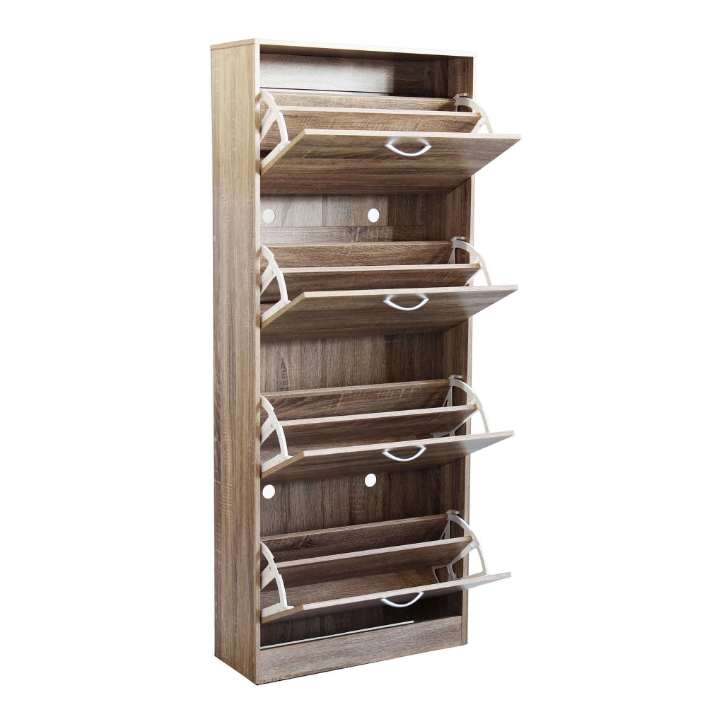 Scarpiera Salvaspazio 4 Ante a Ribalta 60x24x150h cm Legno Rovere Marrone - Mobile Ingresso LOLA
