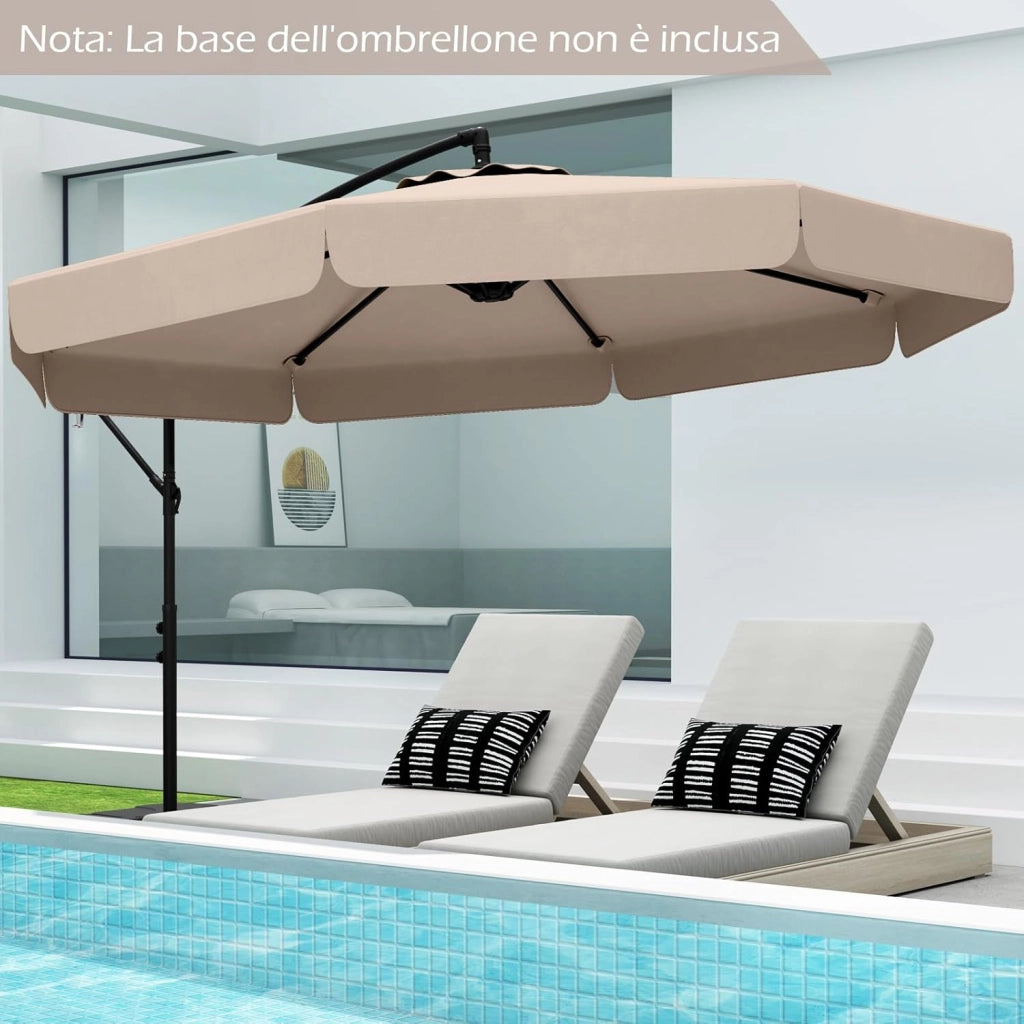 Ombrellone da Giardino 290 cm a Braccio | Inclinazione Regolabile, Manovella, 8 Stecche, Telo Solare, Copertura Inclusa (Beige, Non Base)