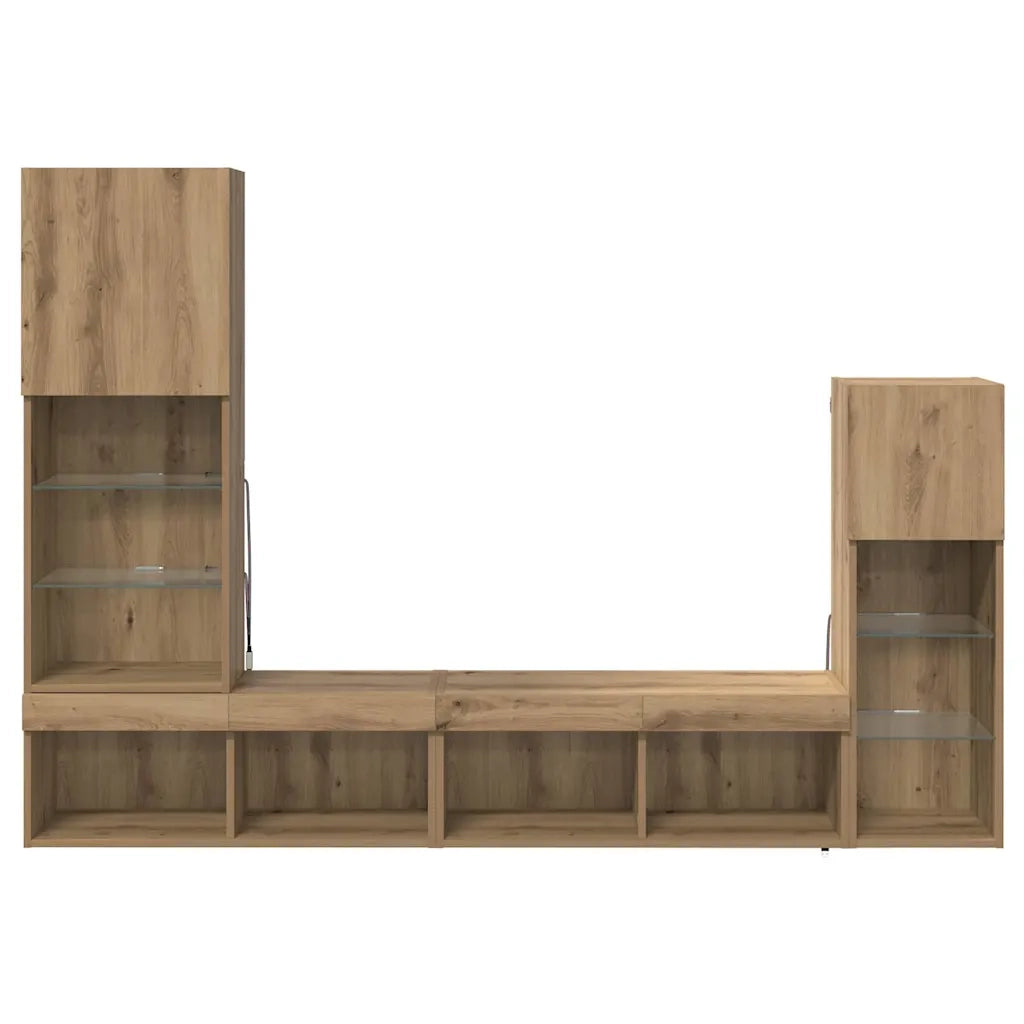 Unit¨¤ per TV a Muro 4 pz | Armadietto TV | Mobile Porta TV Rovere artigianale Legno multistrato