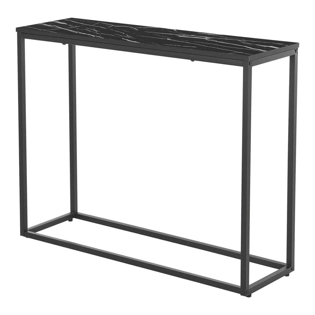 Tavolo a Consolle Kittilä con Telaio Rettangolare in Metallo 80 x 100 x 30 cm Effetto Marmo Nero / Nero [en.casa]