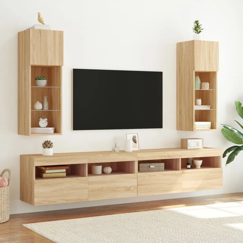 Mobili Porta TV con Luci LED 2 pz Rovere Sonoma 30,5x30x90 cm 837006