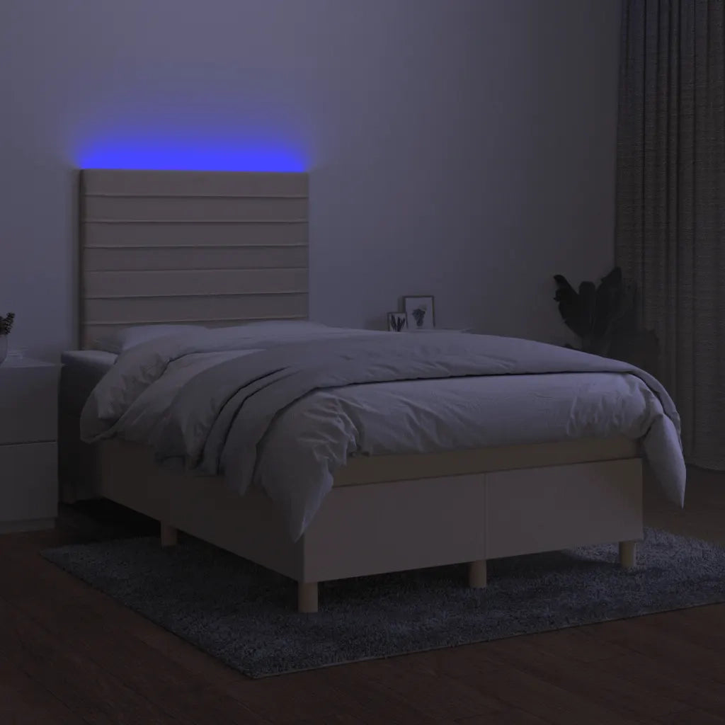 Letto a Molle con Materasso e LED Crema 120x200cm in Tessuto 3135506