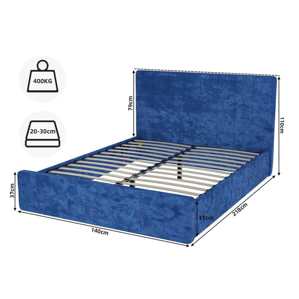 Letto imbottito contenitore con testiera ¨C Minimal ¨C blu velluto 140x200cm