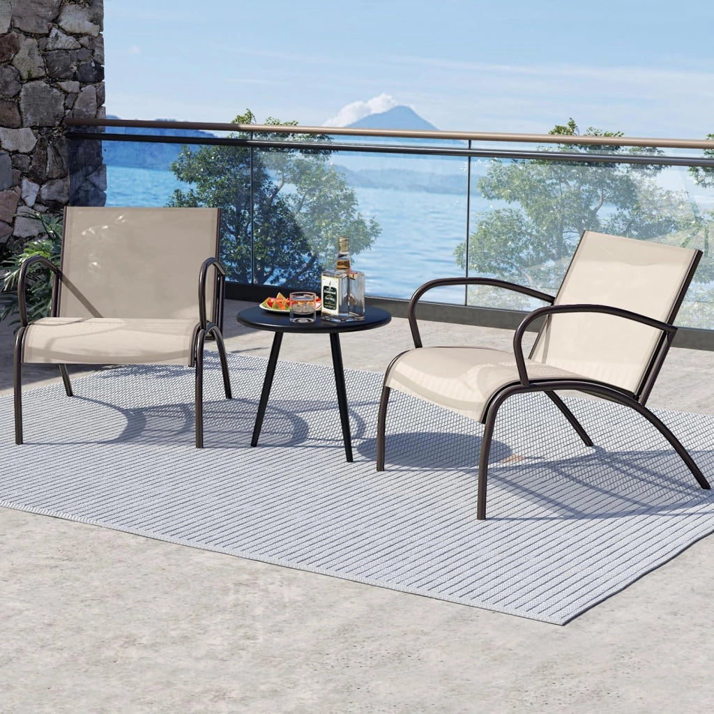 Set Tavolino e Poltrona a 3 Pezzi, Tavolino e Poltrone da Giardino con Seduta Curvata in Tessuto, Set di Mobili Esterno da Bistro, per Giardino Balcone Piscina