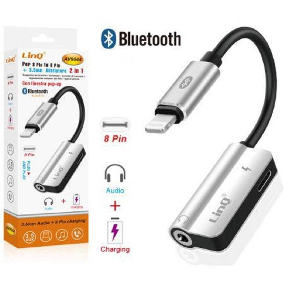 Trade Shop - Adattatore 2in1 Da 8 Pin A Lightning + Jack 3,5mm Audio Bluetooth Ricarica Av9044 -