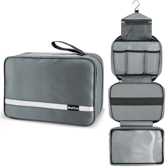 Toilettas adesivi per bagagli [Impermeabile] - Borse da viaggio grandi per viaggiatori, business, fitness, nuoto | Borsa cosmetica per signore e signore con 4 tasche | Toilettas pieghevoli e compatte (Grigio)