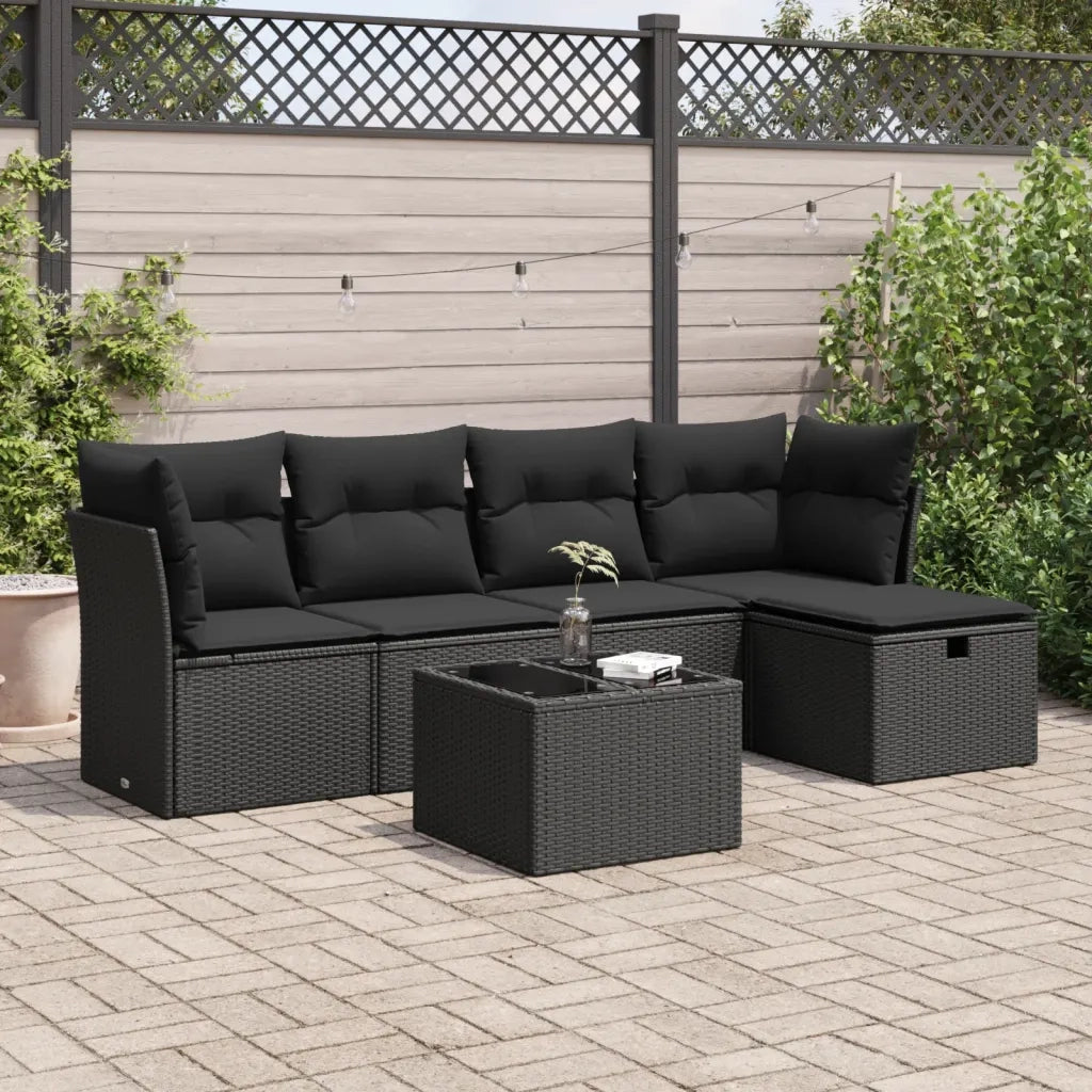 vidaXL Set Divano da Giardino 6 pz con Cuscini Nero in Polyrattan