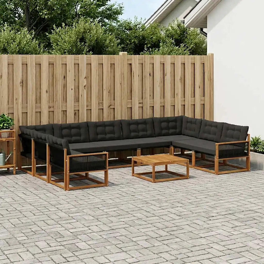 Set di divani da esterno con cuscino 10 pcs Naturale e Nero 3381696