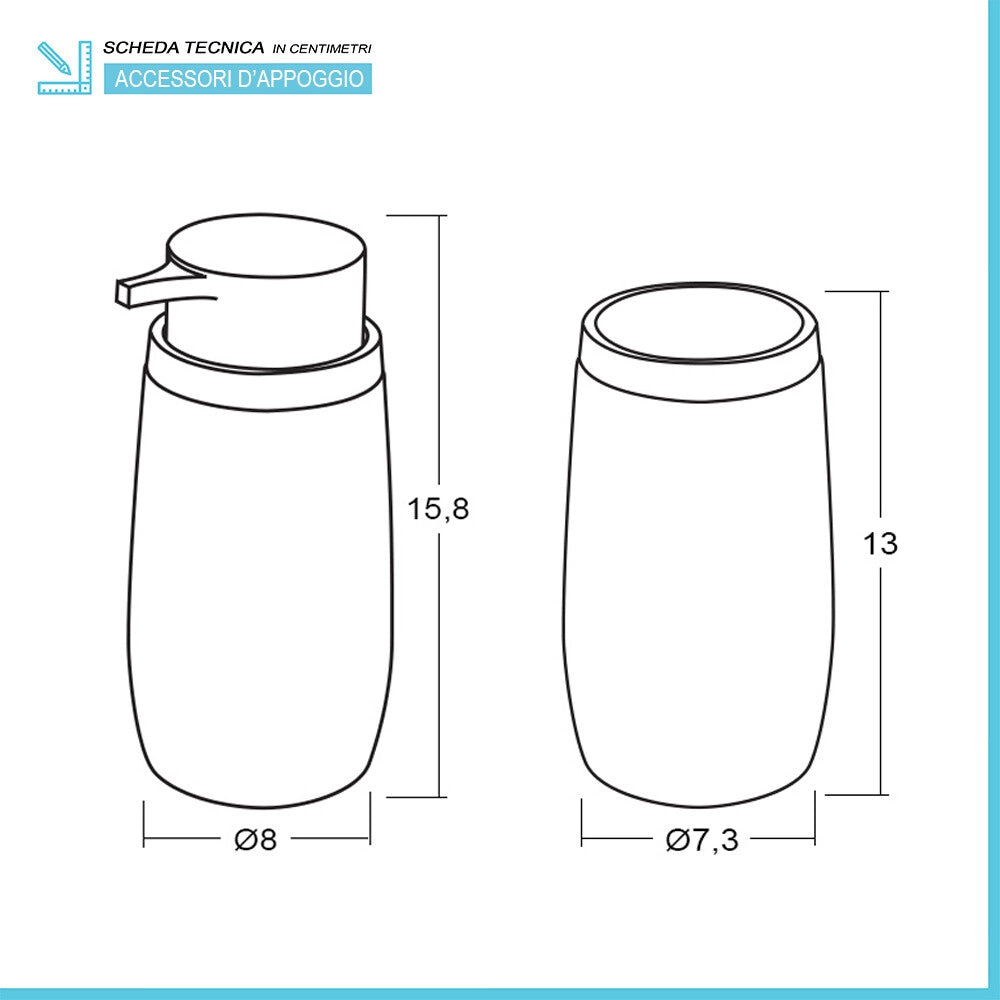 Set accessori bagno in plastica nero con dispenser sapone e due portaspazzolini Blob