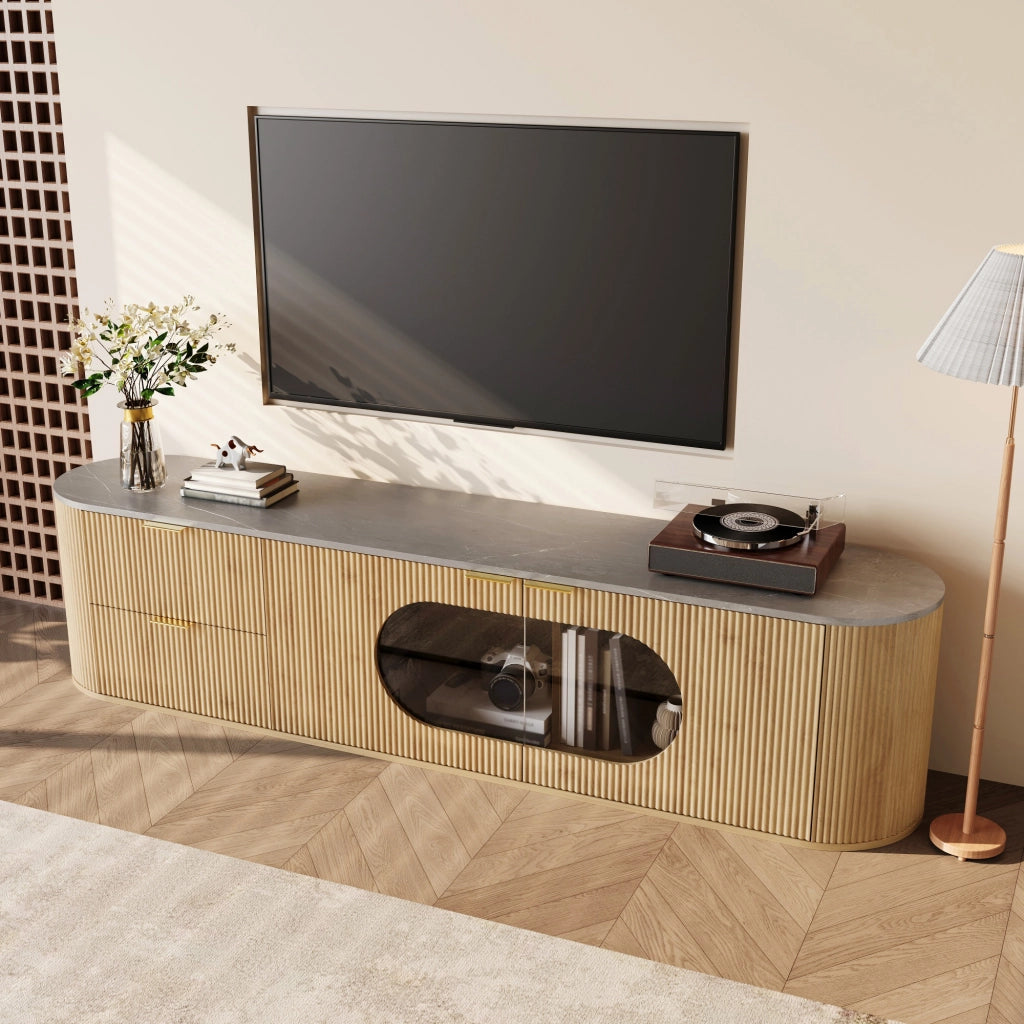 Cassettiera per TV in MDF con finitura naturale; lunghezza 172 cm