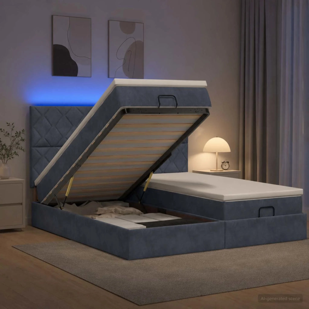 Letto Ottomano con Materasso e LED Grigio Scuro 180 x 200 cm 3458515