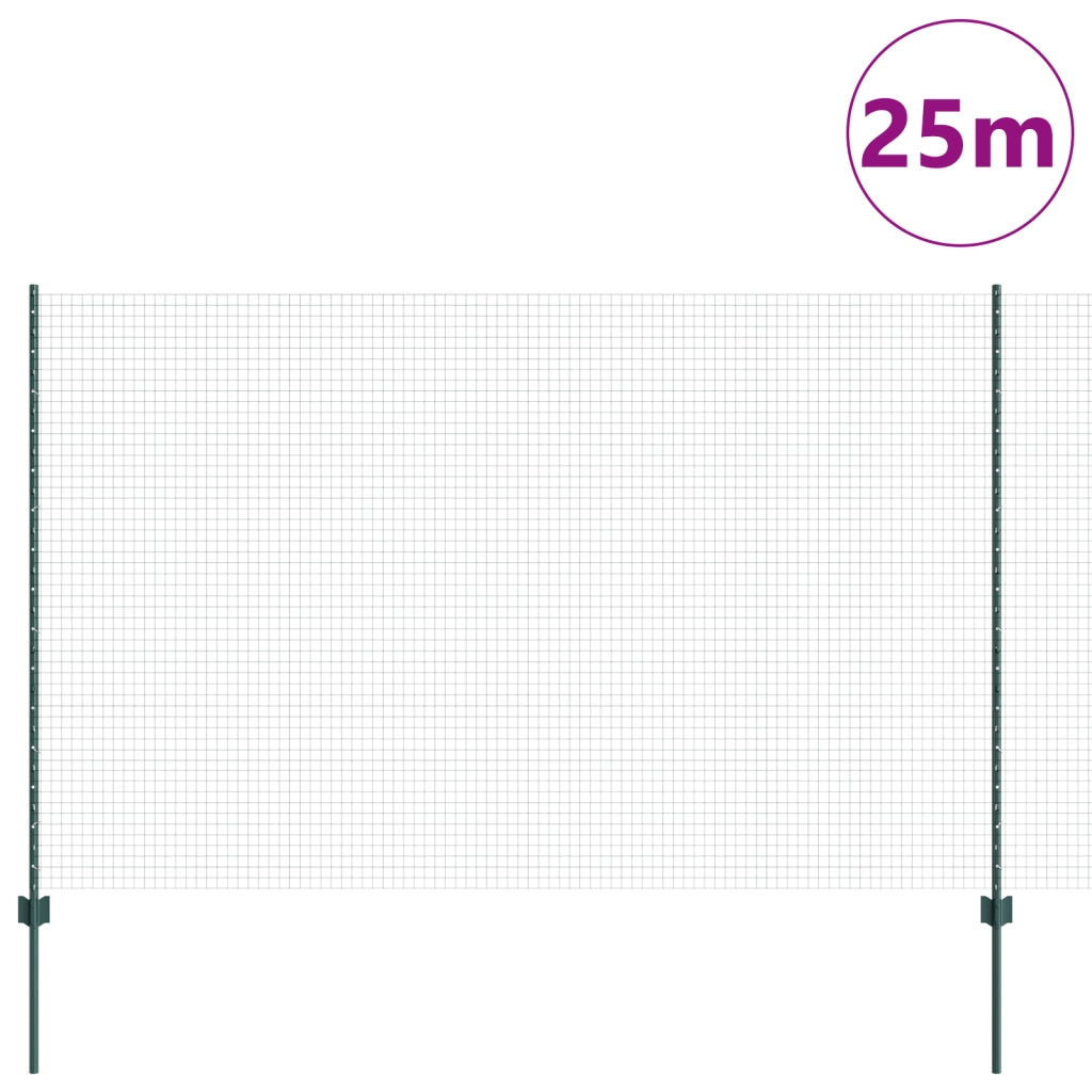 Recinzione in Filo Saldato con 11 Post U Verde 1,6x25 m Acciaio