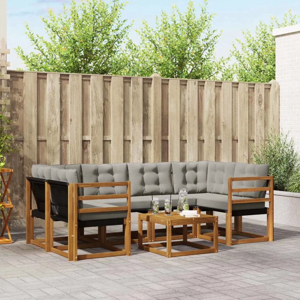 Set di divani da esterno 7 pcs Grigio Naturale e Chiaro