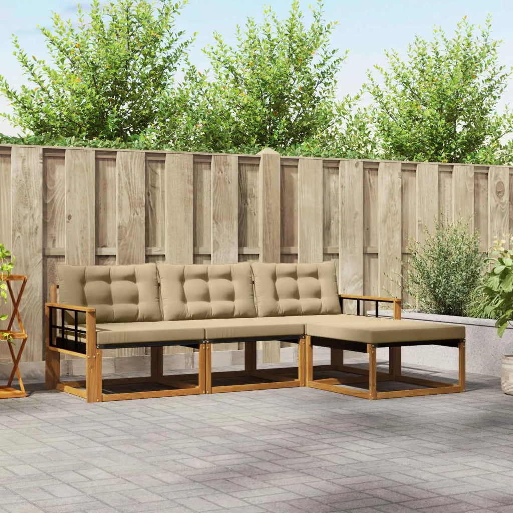 Set di divani da esterno con cuscino 4 pcs Naturale e Beige
