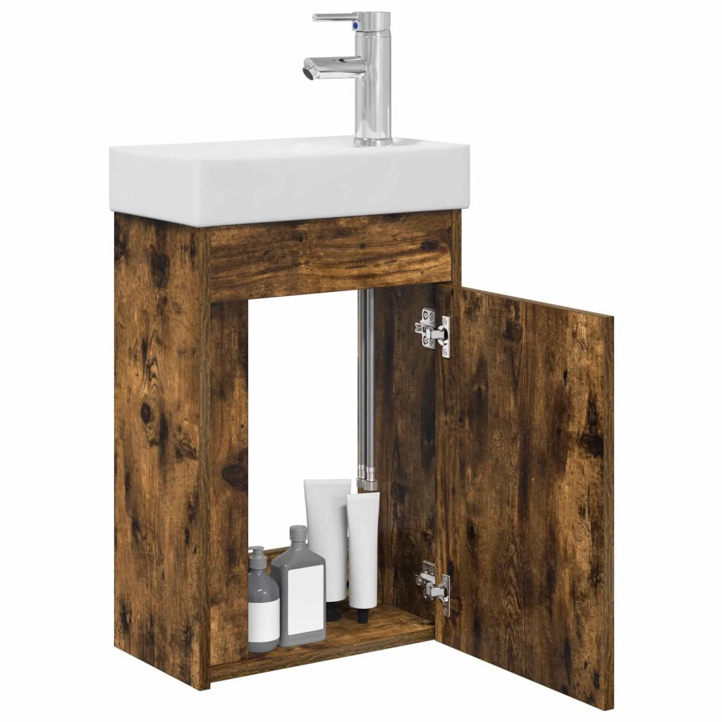 Mobile bagno con rubinetto Rovere Fumo 40,5 x 22,5 x 62 cm 889525