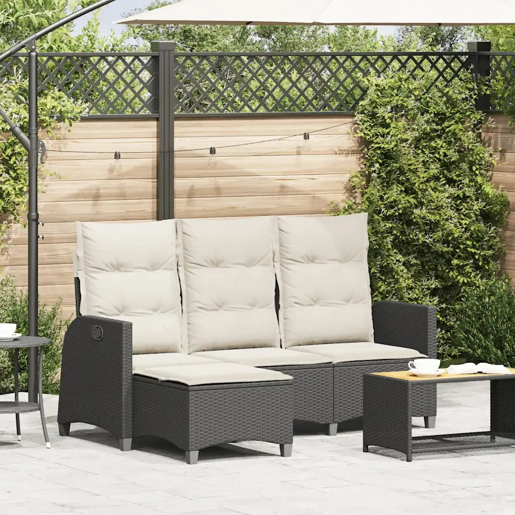 Divano da Giardino Reclinabile a L con Cuscini-Sofa da Giardino Nero Polyrattan