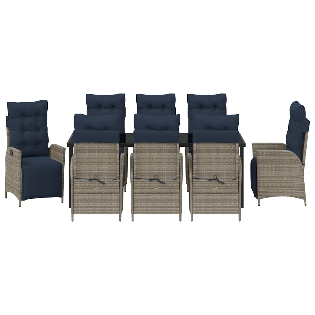 Set da Pranzo per Giardino 9 pcs Grigio e Nero Rattan 3380588