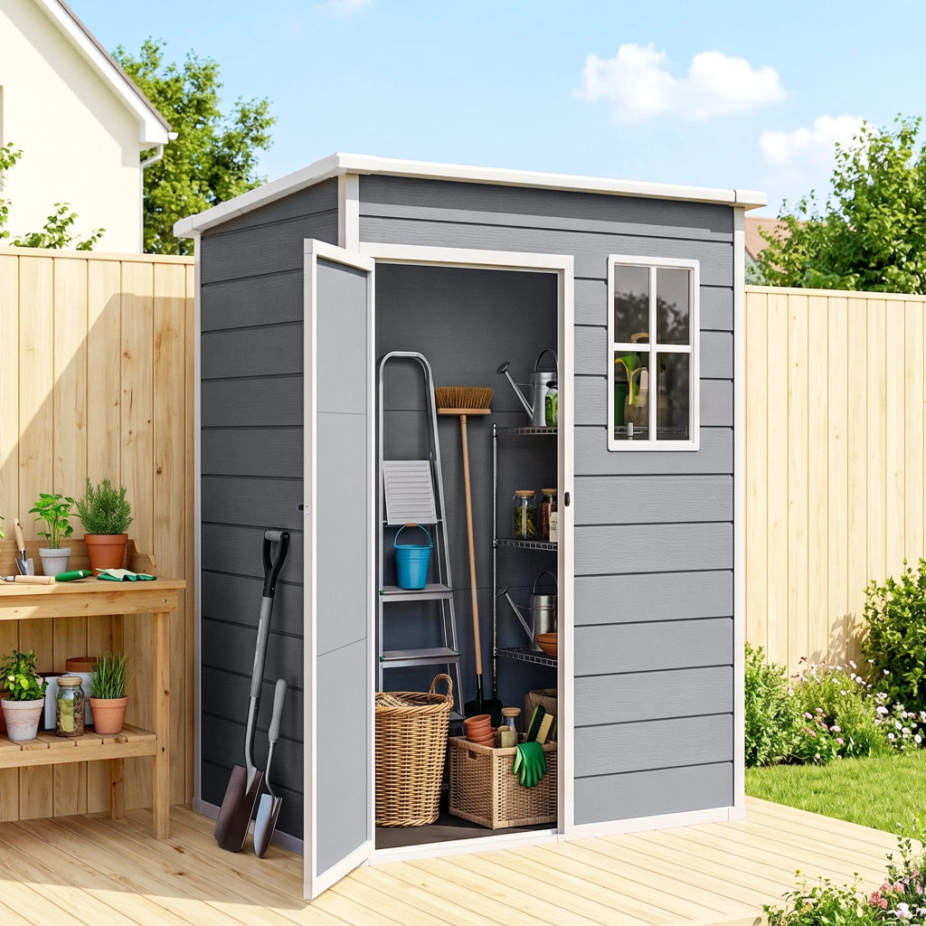 Casetta da giardino in plastica ¨C zephmum ¨C grigio 151x92x193cm