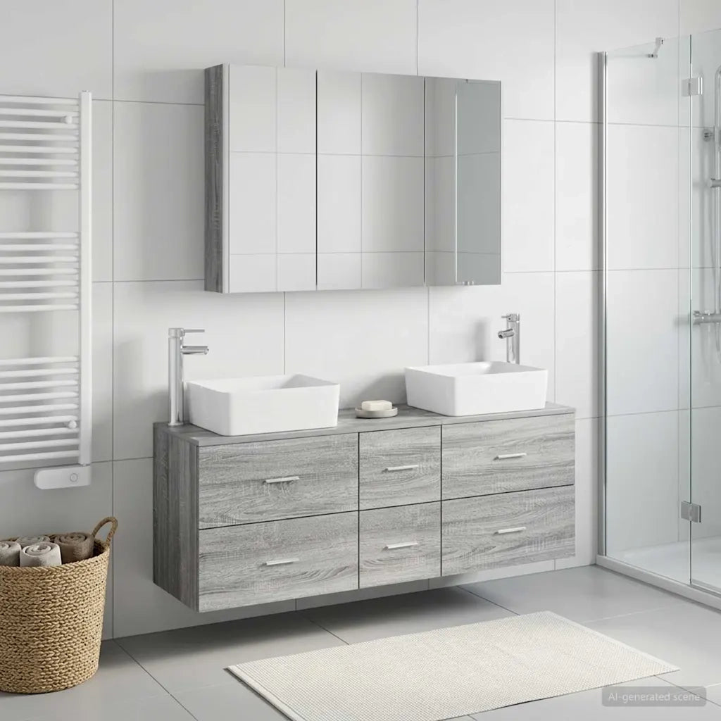 Set di mobili per il bagno 4 pcs Sonoma grigio 3406868