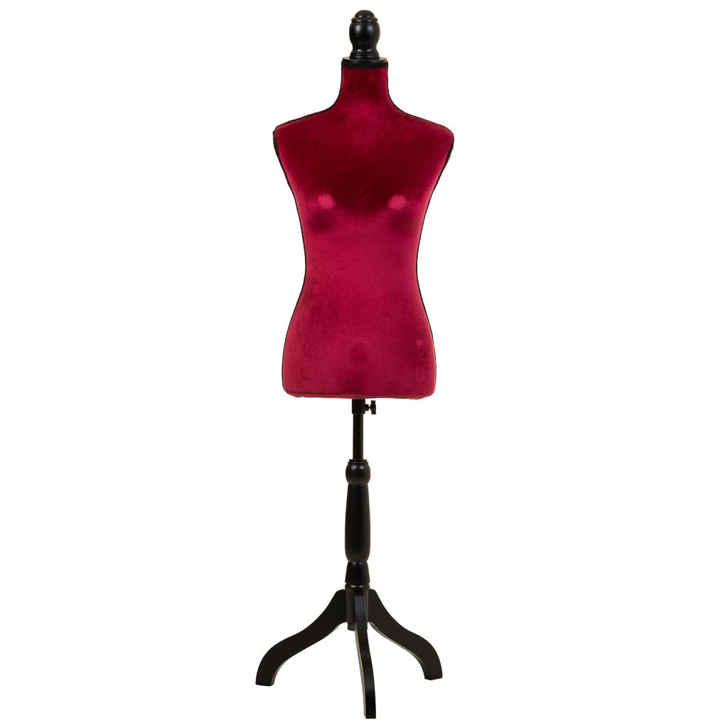 Manichino legno e gommapiuma, tessuto rosso, 24x37,5x168h cm