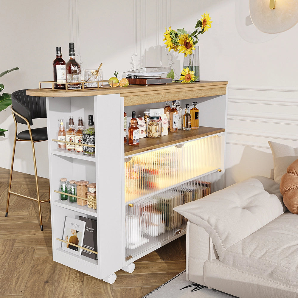 Buffet bar estensibile con LED - Xylo - Bianco con ripiani