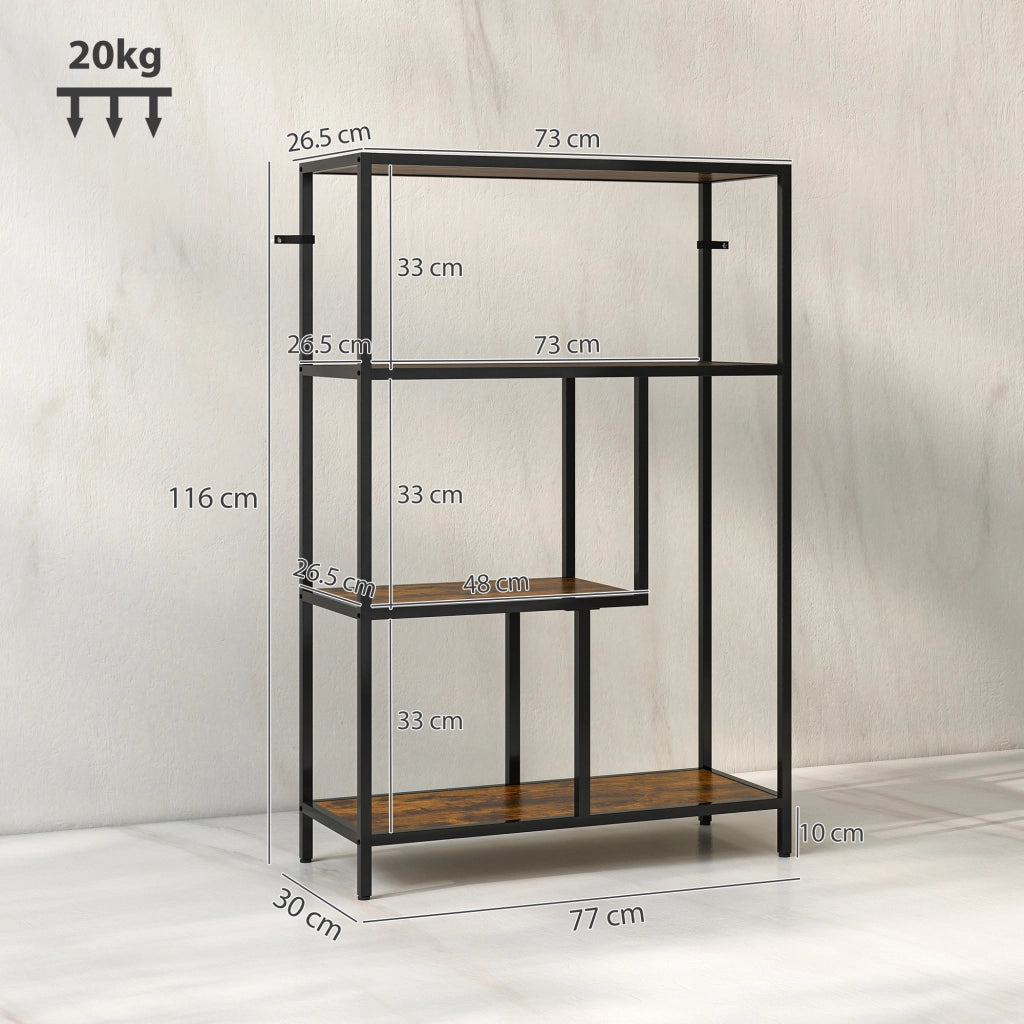 Libreria a 4 Ripiani in Stile Industriale 77x30x116 cm in Legno e Metallo Marrone Rustico