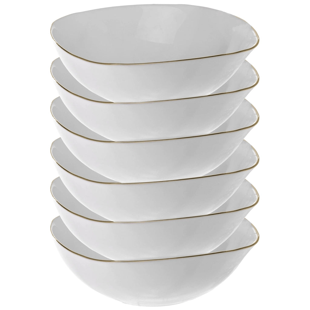Set di 6 ciotole da insalata in vetro KADAX da 19 cm, colore bianco e oro.