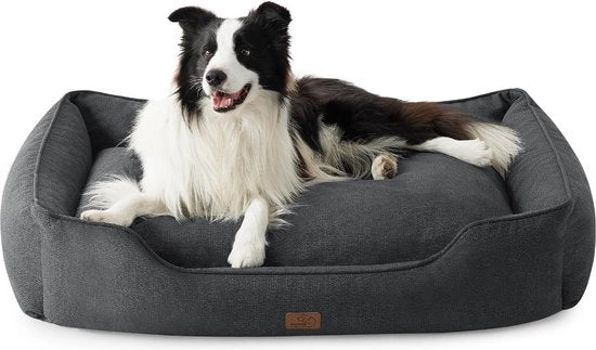 Mand per cani medi, 90 x 69 x 25 cm, letto per cani con bordi elevati e copertura rimovibile, antiscivolo, banca per cani medi, colore grigio