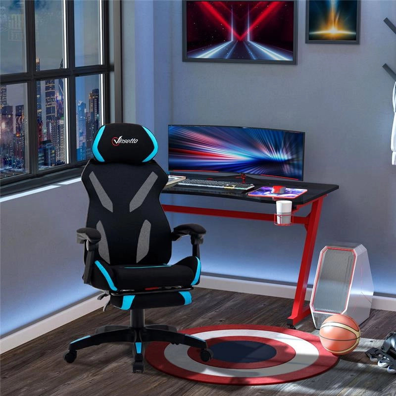 POLTRONA DA GAMING GIREVOLE 70.5 X 70 X 113-121CM TESSUTO NERO E AZZURRO