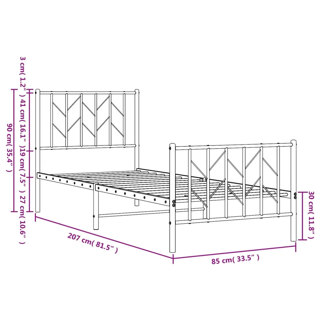 Letto singolo | Letto per adulti | Giroletto con Testiera e Pediera Metallo Bianco 80x200 cm