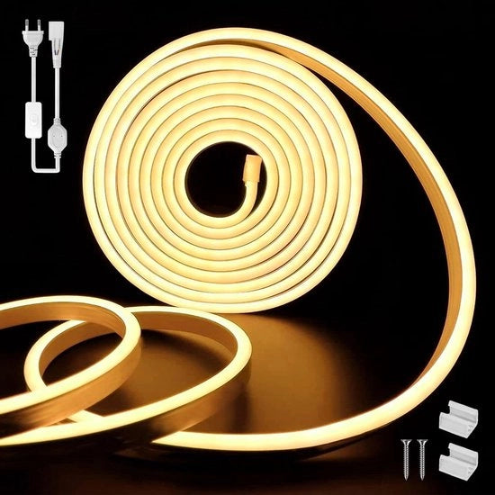 Fascia LED a LED 3000K 2m con Illuminazione Warm Bianca Acqua Resistente Esterno 220V 120 LED/m Striscia Flessibile DIY per Esterni con Alimentatore per Feste e Illuminazione Esterna in Casa