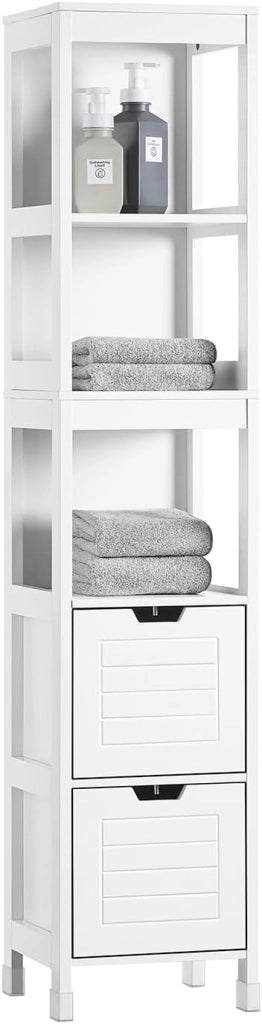 Mobile Bagno Salvaspazio Colonna Armadietto Verticale Slim con Ripiani Regolabili per Bagno Lavanderia Cucina Design Moderno Bianco Anti-Umidità 30x30x144cm FRG126-W