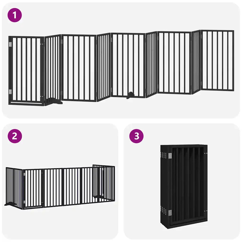 vidaXL Cancello per Cani Porta Pieghevole Nero 9 Pannelli 450cm Pioppo