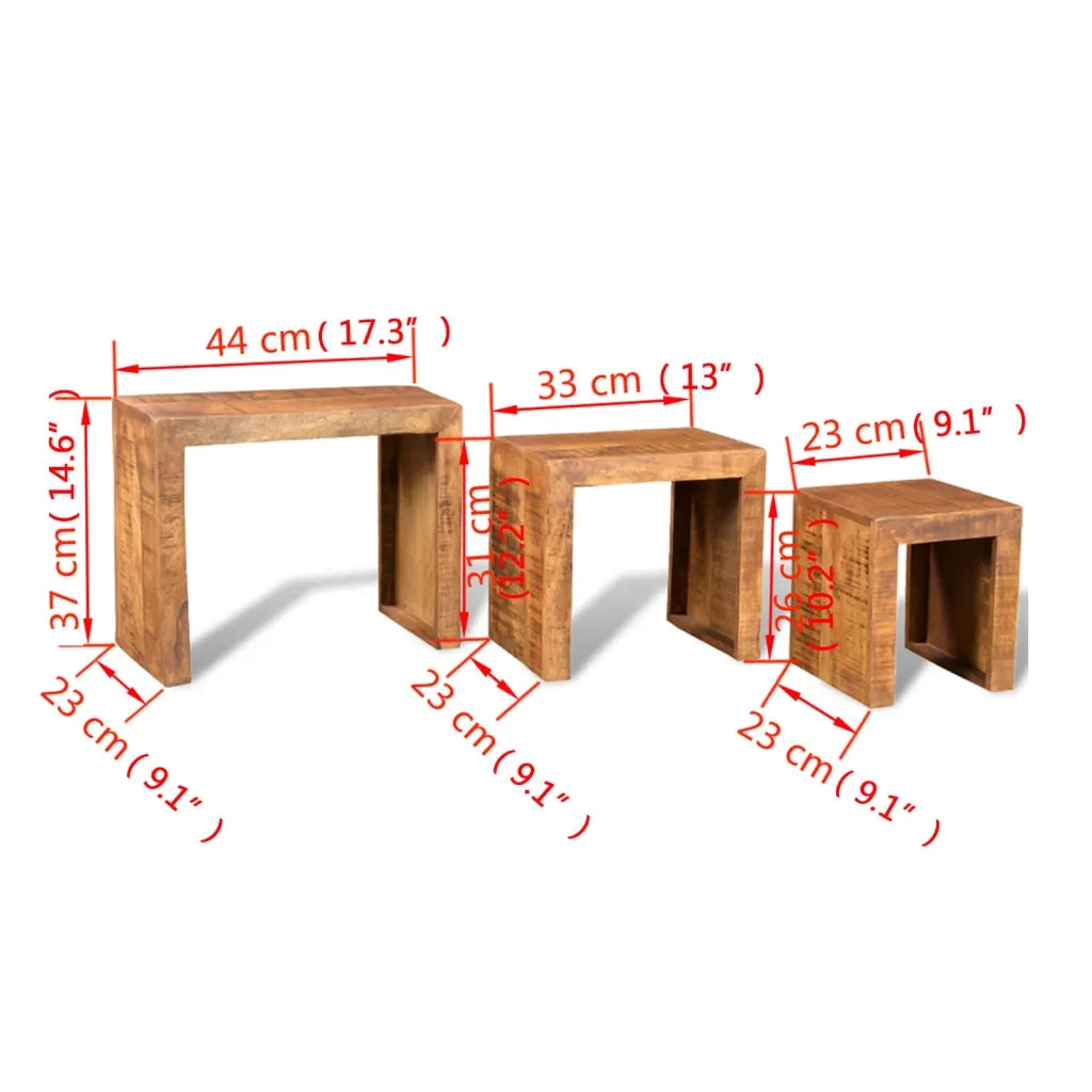 Tavolini Impilabili Set 3 pz in Legno Massello di Mango 241130