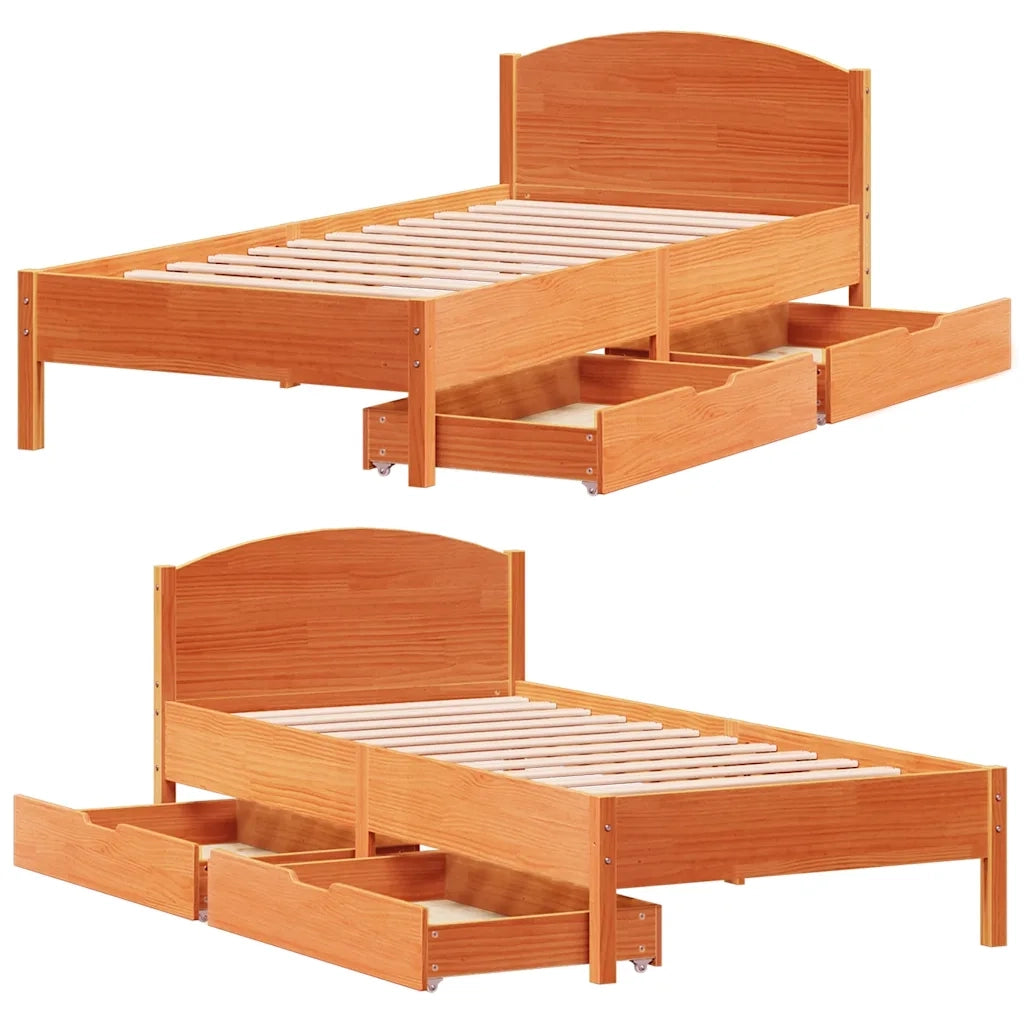 Letto senza Materasso-Struttura Letto Marrone Cera 75x190 cm in Legno di Pino 761770