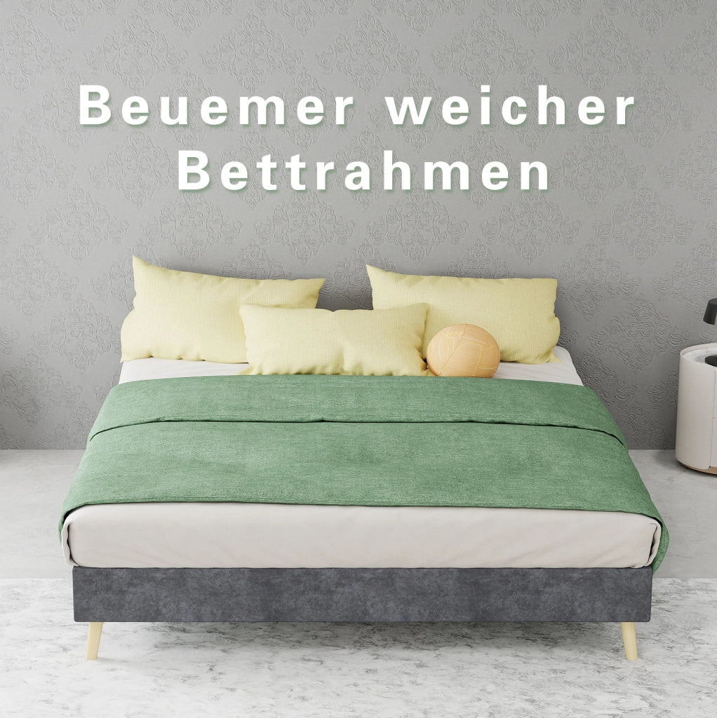 Letto basso con LED 140x200 cm in tessuto grigio e metallo