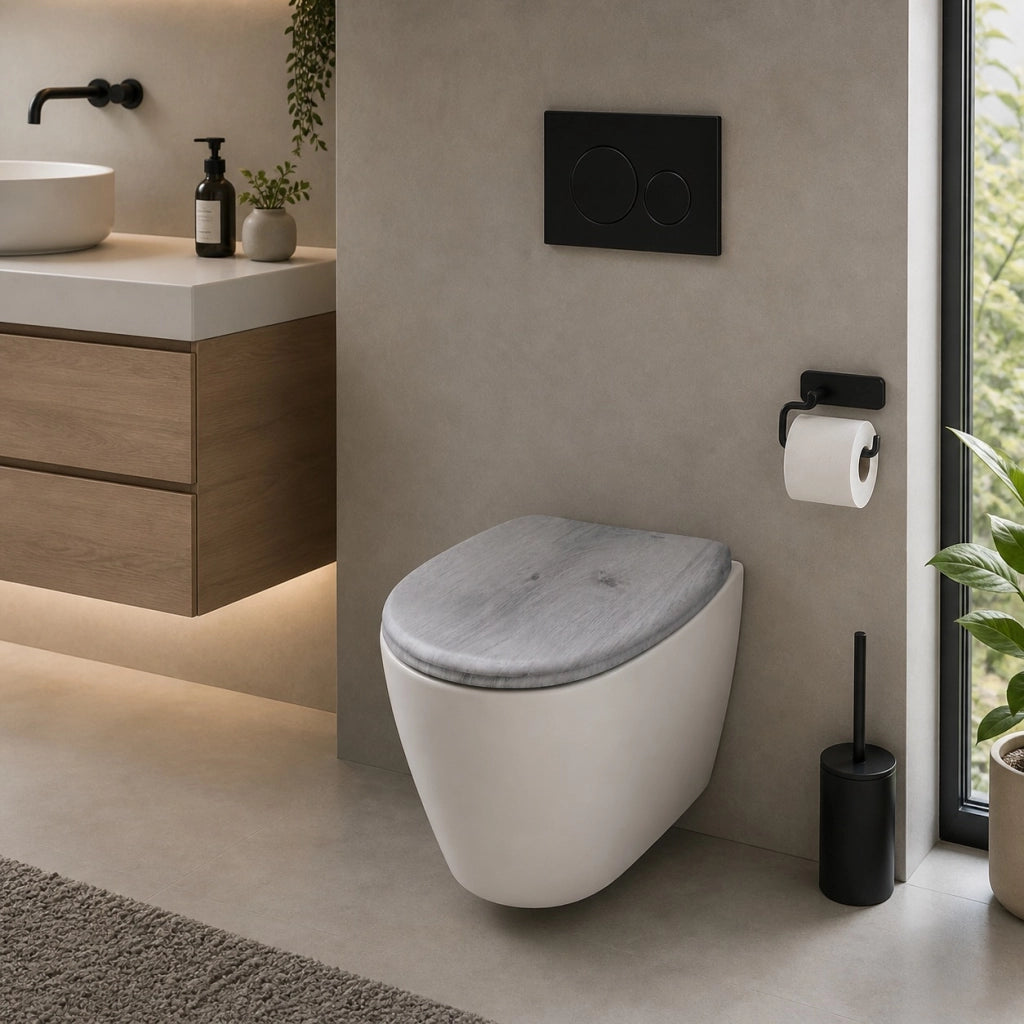 Sedile Copriwater Universale MDF Grigio Effetto Legno Con Cerniere 94103