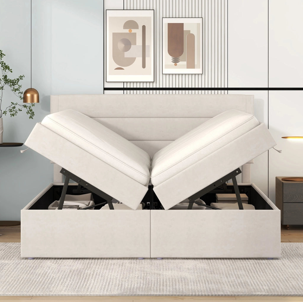 Letto matrimoniale 140x200 cm con contenitore in legno e MDF beige