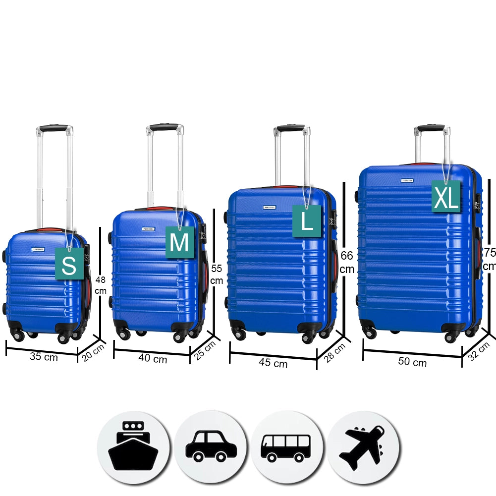 Set 4 Valigie Rigide Trolley Easy Roll Bagaglio a Mano e Stiva da Viaggio in ABS Blu