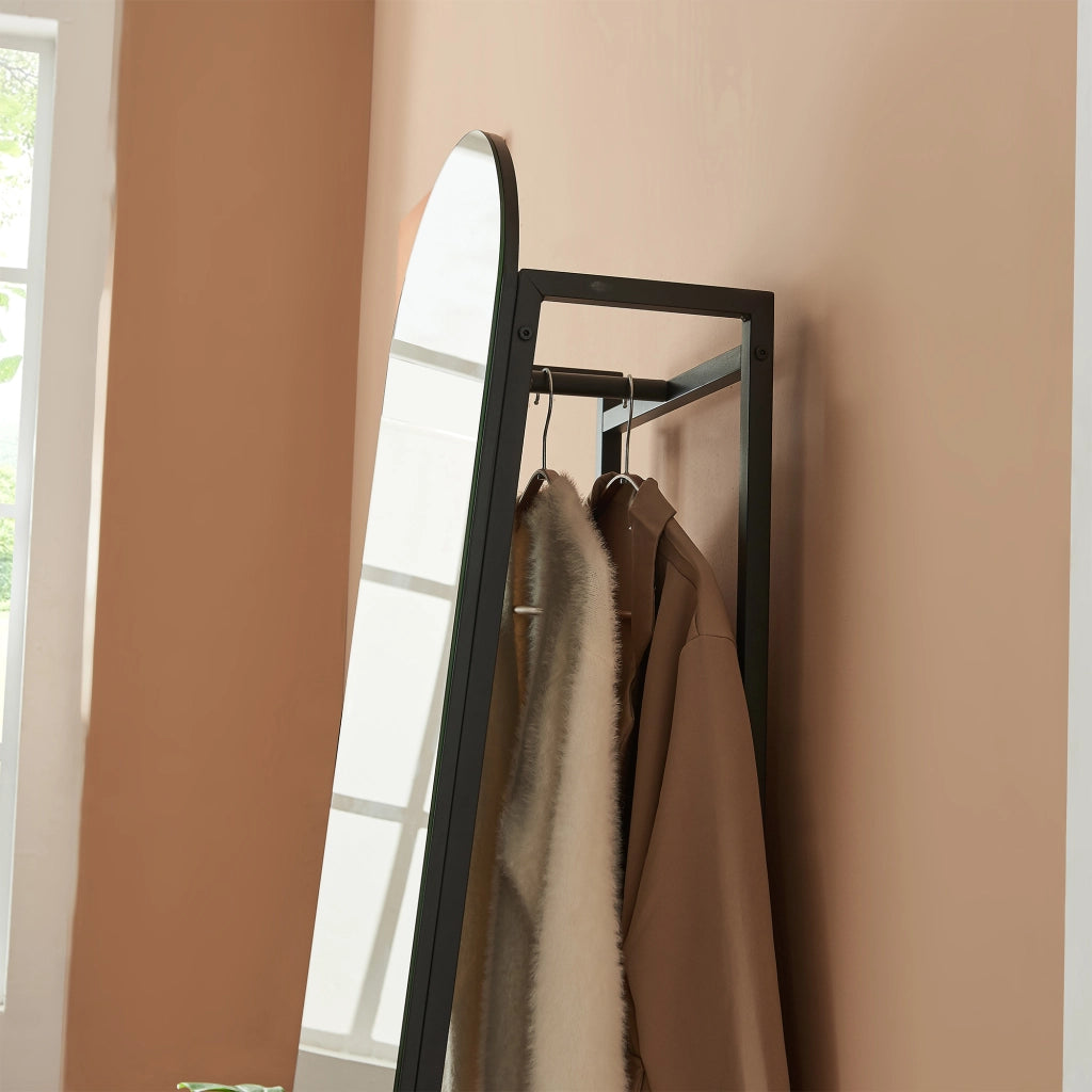 Specchio da Terra Frenraby con Appendiabiti e Ripiani 165 x 40 x 35 cm - Nero [en.casa]
