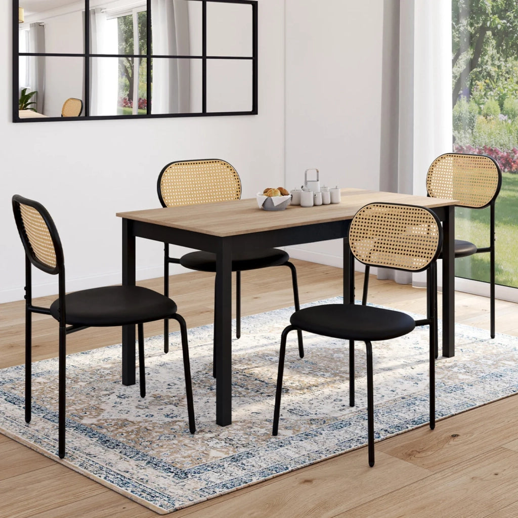 IDMarket - Set di 4 sedie da pranzo vintage CLOTILDE in metallo nero con schienale in canna