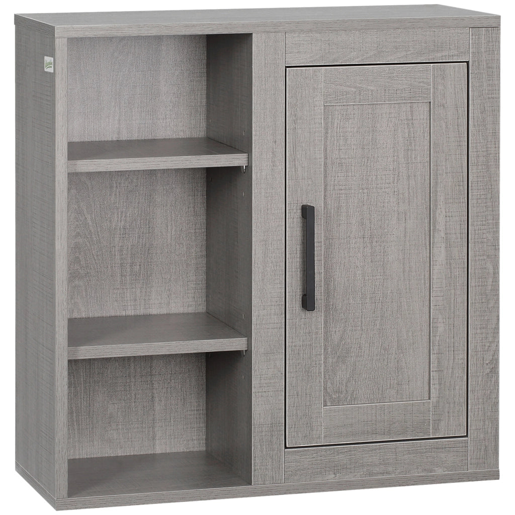Mobile Bagno Sospeso con 3 Ripiani e Anta ¨C Zephmum ¨C Grigio 48x20x50 cm