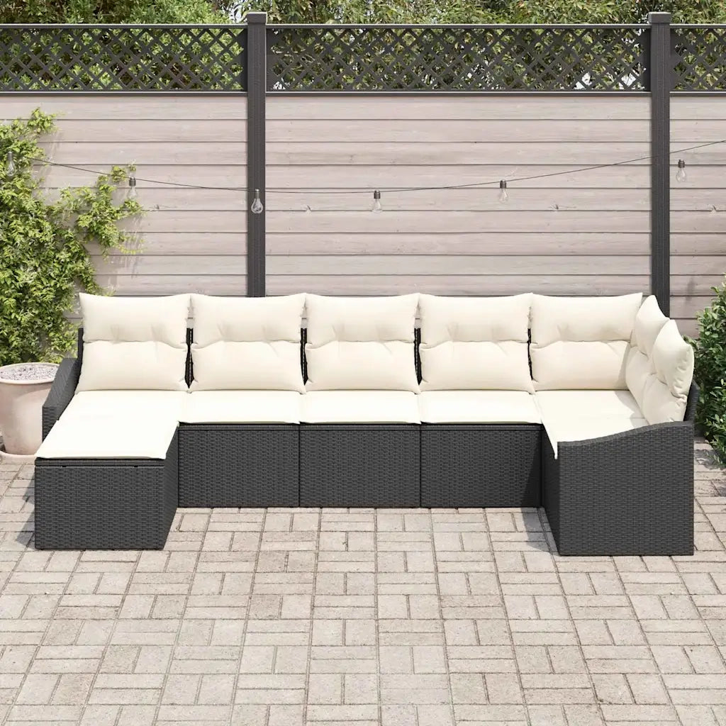 Set Divano da Giardino 7 pcs Nero e Crema polyrattan 3355476
