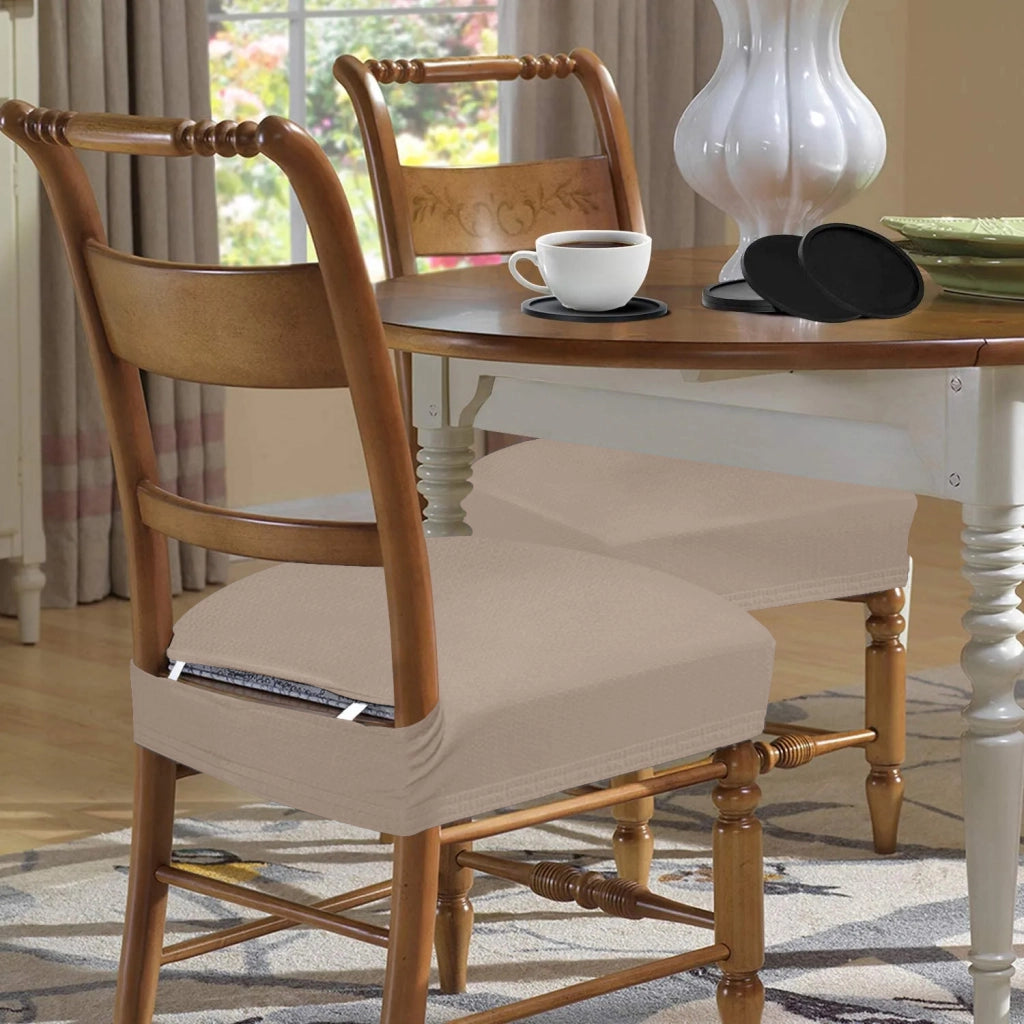 Coprisedia Antimacchia Bielastico Elasticizzato Senza Schienale Proteggi Seduta 2/4/6 Pezzi Beige - 6 Pezzi